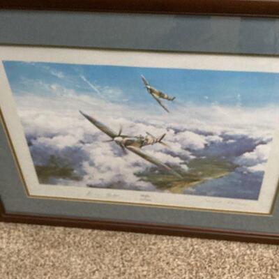 Battle of Britain print autographed by Douglas Bader and Johnny Johnson, world war II aces