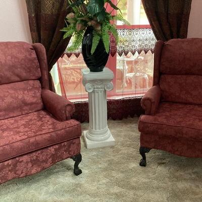 Matching red damask occasional chairs