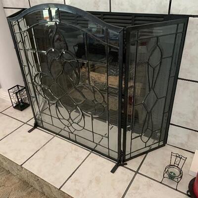 Leaded glass fireplace screen