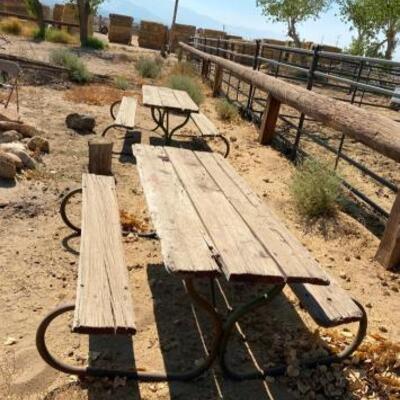 296	

4-Picnic Tables
4-Picnic Tables
60" x60" including benches
Some repair is needed on some
All for one money