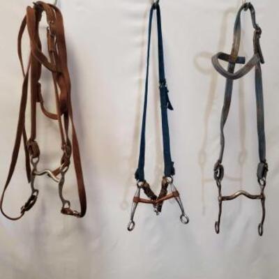 160	

Assorted Bridles with Bits and Hackamore
Assorted Used Bridles with Bits and Hackamore
