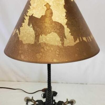 456	

Cowboy Spur Lamp with Western Scenes in Lamp Shade
Cowboy Spur Lamp with Western Scenes in Lamp Shade.  Tested light and it works.
