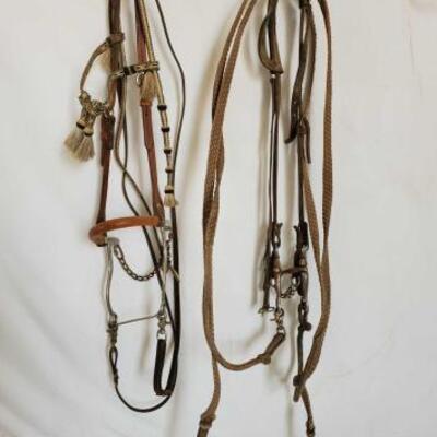 126	

Complete Horsehair Headstall Hackamore Bit Bridle and a Bridle with a Tom Thumb Snaffle Bit
Complete Hackamore Bit Bridle and a...