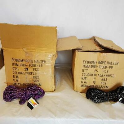 444	

New Knotted Ranch Rope Halters with 6 ft Lead Ropes still in the Box
New Knotted Ranch Rope Halters with 6 ft Lead Ropes still in...