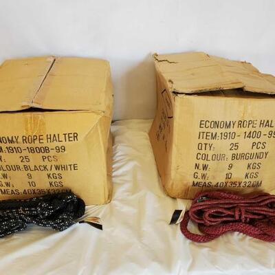 511	

New Knotted Ranch Rope Halters with 6 ft Leads Attached
New Knotted Ranch Rope Halters with 6 ft Leads Attached
25 + or - Burgundy...