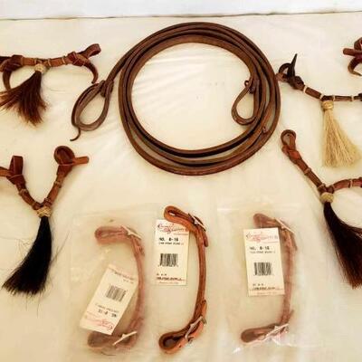 358	

Cowboy Harness Horsehair Tassel Chin Strap, Harness Leather Chin Straps and Roping Reins
New Cowboy Harness Horsehair Tassel Chin...