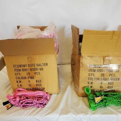 445	

New Knotted Ranch Rope Halters with 6 ft Lead Ropes still in the Box
New Knotted Ranch Rope Halters with 6 ft Lead Ropes still in...