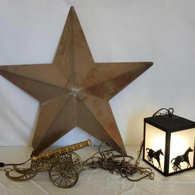 483	

Western Home Decor
Western Home Decor
3 - items
Western metal star 34"
Western style hanging lamp,  glass panes with metal...