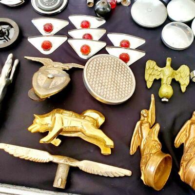 Vintage car hood ornaments/ gas caps