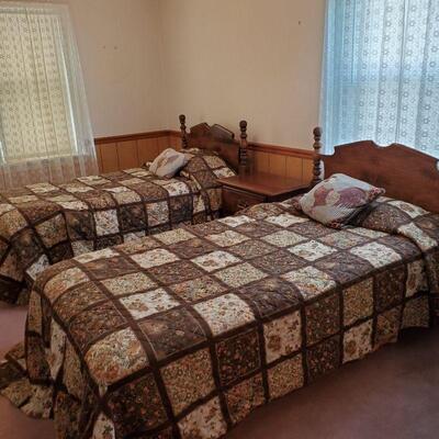 Twin Bed Frames, Bedspread, and One Twin Mattress