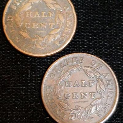 1826 and 1835 Half Cent Coins