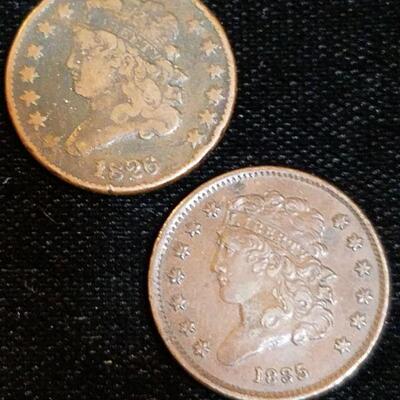 1826 and 1835 Half Cent Coins