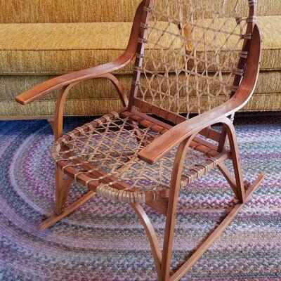 Very cool MCM SNOCRAFT Norway Maine Rawhide Bent Wood Snow Shoe Chair, great condition.