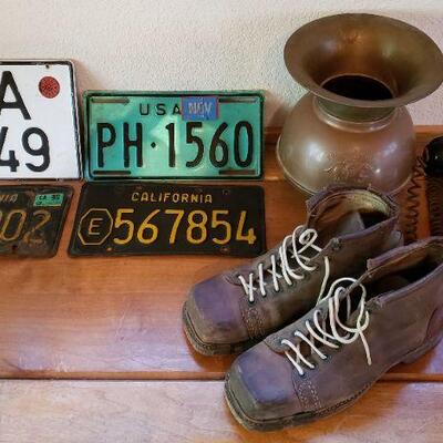 Old license plates and various collectibles