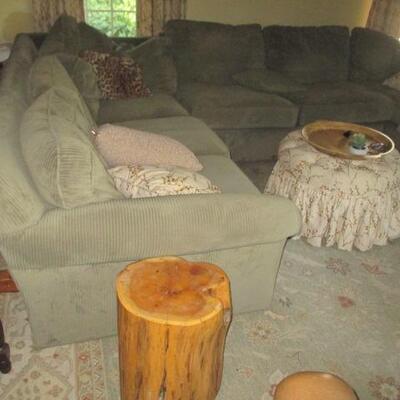 Plush Sectional Sofa with Chaise Lounge ~ Tree Stump Table & Ottomans 