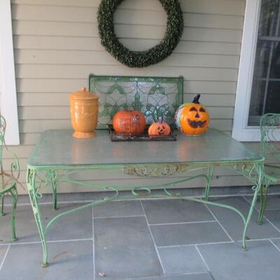 Vintage Wrought Iron Original Patio Suite With Glass Top Table 