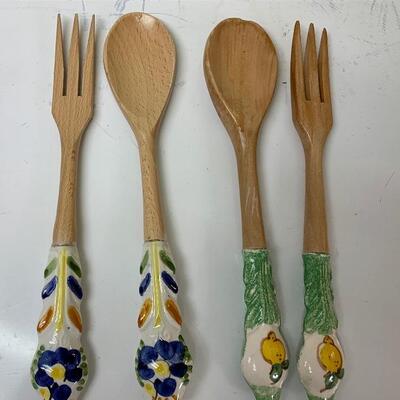 $35 per set:: Unique 
Ceramic & Wood Serving Spoon & Fork
