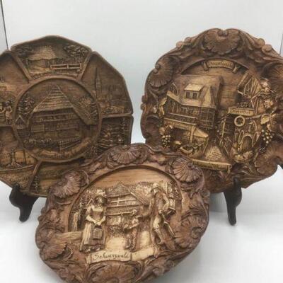 Three Hand Made Wooden Plates
