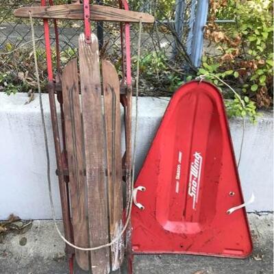 Vintage Sleds, Blazon Sno-Wing, and Possible Radio Flyer