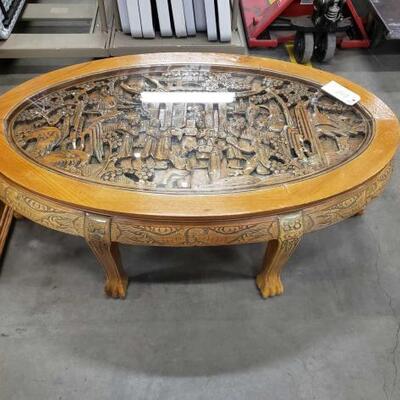#1008 • Wooden Coffee Table with Glass Top