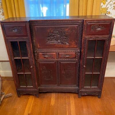 Antique Hand Carved Secretary desk and cabinets 