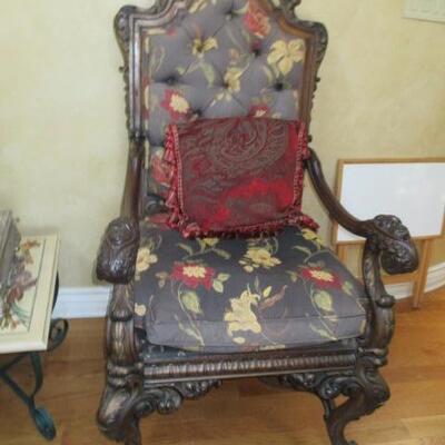 Hand Made Queens Chair with Cherb Detailed Arm Rests 