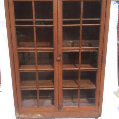 Wood Bookcase with Glass Pane Doors