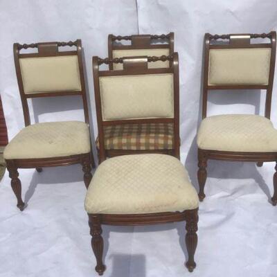 Four Wood Upholstered Chairs