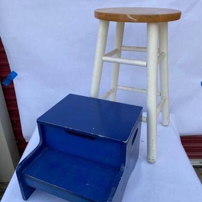 Wood Stool and Child's Step Stool