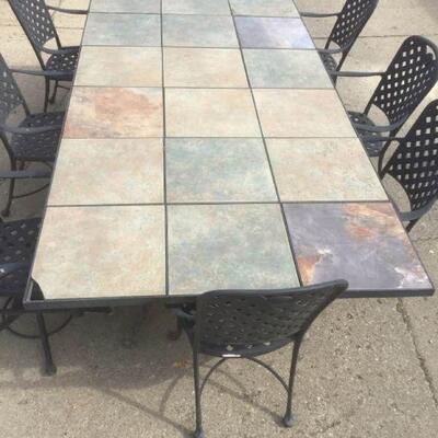 Slate Tile Cast Aluminum Table and 7 Chairs