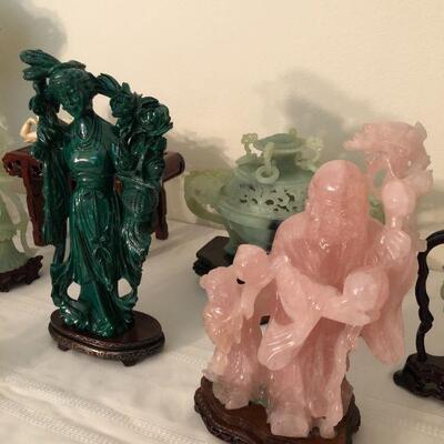 malachite, rose quartz, jade
