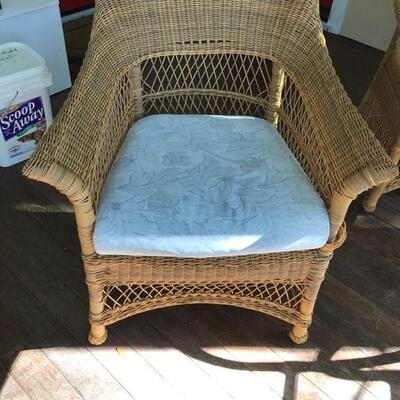 Brown Jordon weather resistant wicker table and four chairs with cushions $795
table 55 X 29