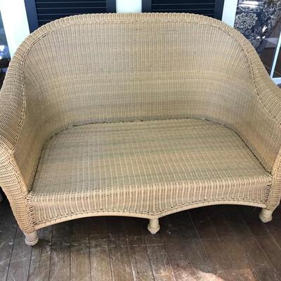 Restoration weather resistant wicker settee with cushions $255
57X 29 X 35