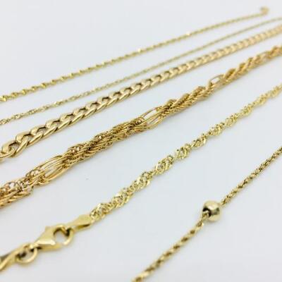 Lot 033-JT2: Six Gold Chain Bracelets 
