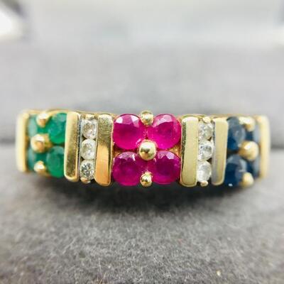 Lot 038-JT2: Ruby, Emerald and Sapphire Ring 
