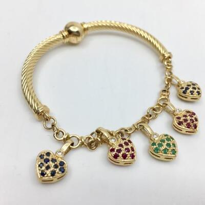Lot 019-JT2: Gem Heart Charm Bracelet 
