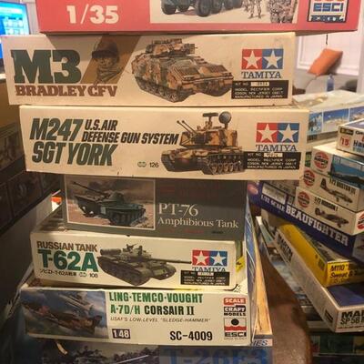 vintage never used airplane, tank, helicopter models 