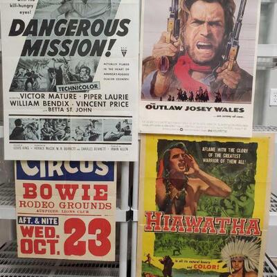 1166	

Vintage Circus Ad Poster And 3 Vintage Movie Posters
Includes Hiawatha, The Outlaw Josey Wales, And Dangerous Mission.