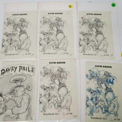 1062	

6 David Krisor Sketch Books
5 copies of Volume 1- 4/100, 16/100, 53/100, 64/100 and 90/100. 1 copy of Davey Pails