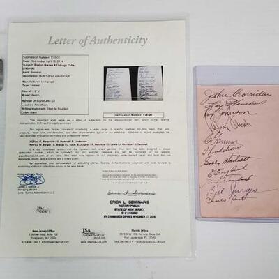 1416	

1935-36 Boston Braves/ Chicago Cubs Multi Signed Sheet With Letter Of Authenticity
Certificate Number: Y28346