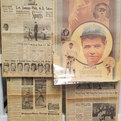 1138	

Rare Babe Ruth Poster And 3 Vintage Sports Newspapers
Rare Babe Ruth Poster And 3 Vintage Sports Newspapers

Includes:
Los Angeles...