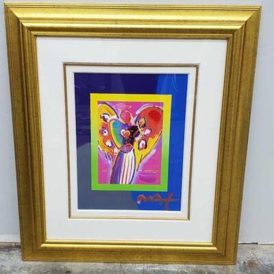 421	
Peter Max Angel with Heart
Mixed Media with acrylic painting and color lithography on paper.
Signed in acrylic.
Measures 17