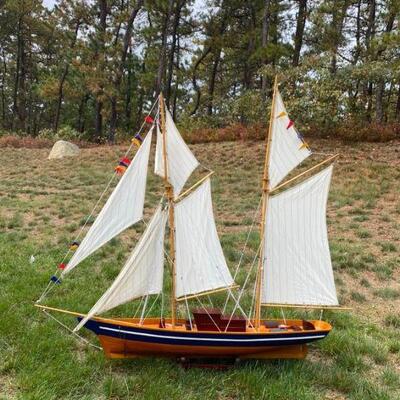 Large wooden schooner model.  5ft model.
