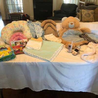 Summer Video Baby Monitor, Boppy, bath towels and blankets. 