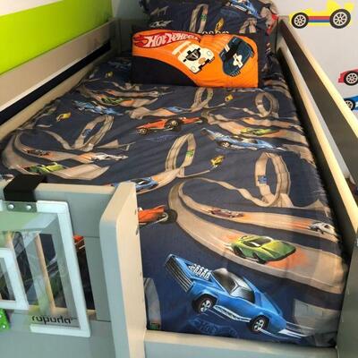 Twin Pottery Barn Hot Wheels bedding to include comforter, duvet cover, pillow shams and sheets.  There are two sets in this auction. 