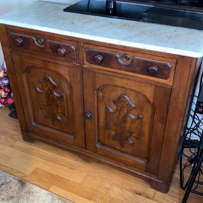 Antique marble top  cabinet 