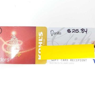1602	

Vanilla Visa And Kohl's Giftcards
Kohls - $25 Visa - $25.84