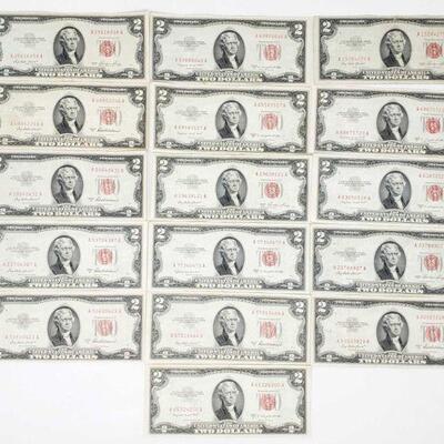 1556	

16 Red Seal Two Dollar Bills
6 Series Of 1953 A 4 Series Of 1953 5 Series Of 1953 B 1 Series Of 1953 C