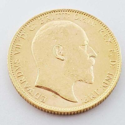 1500	

1906 Edward VII Gold Sovereign London Coin, 7.9g
1906 Edward VII Gold Sovereign London Coin, 7.9