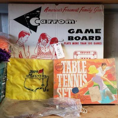 4015	

Carrom Game Board, Table Tennis Set, Masters Golf Flag, And Racket Ball Racket
Carrom Game Board, Table Tennis Set, Masters Golf...